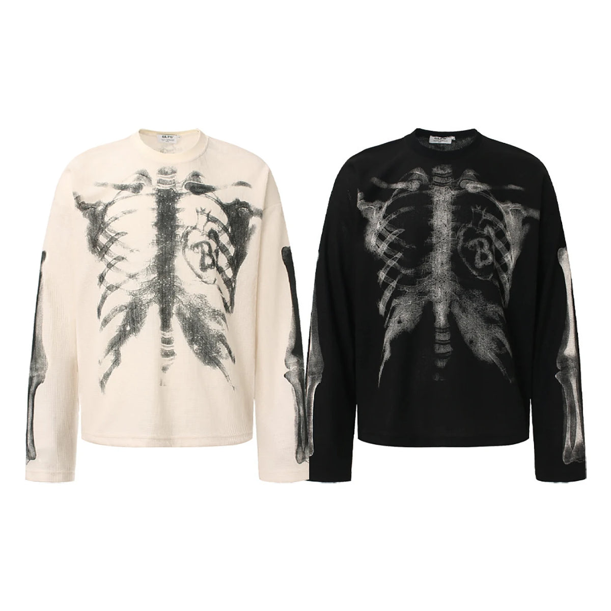 Autumn and Winter Vintage Skeleton Printed Long Sleeved T-Shirt Y2K Loose Casual Trendy Top for Both Men and Women