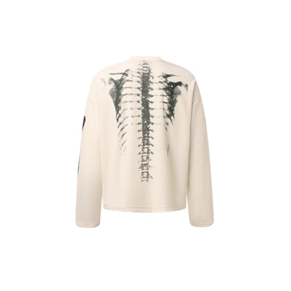 Autumn and Winter Vintage Skeleton Printed Long Sleeved T-Shirt Y2K Loose Casual Trendy Top for Both Men and Women