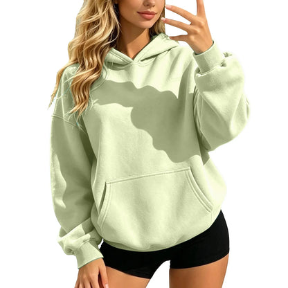 Women Fall and Winter Casual Soild Color Hooded Sweatshirt Loose Fit Long Sleeve Pocket Outdoor Casual Tops Street Hoodie