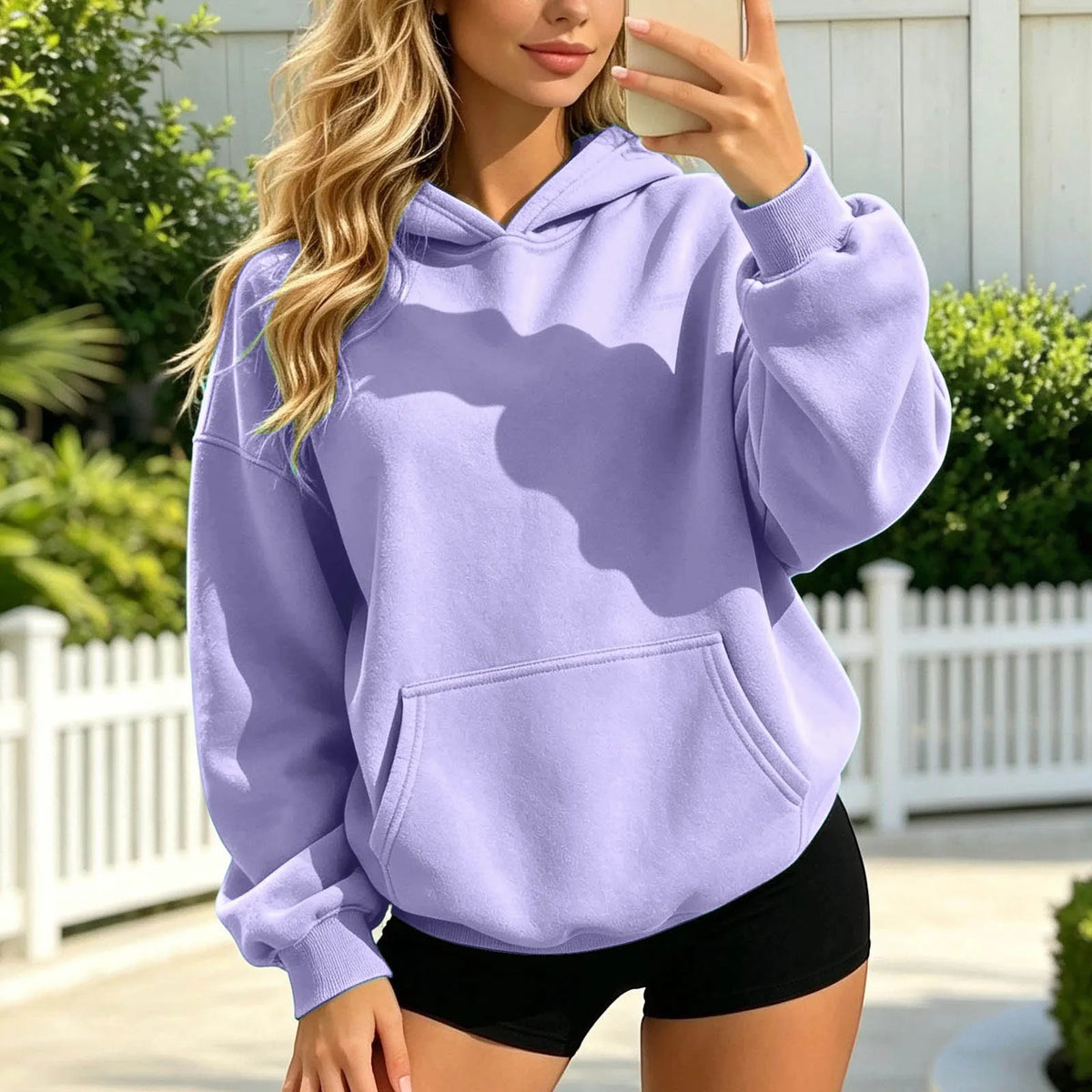 Women Fall and Winter Casual Soild Color Hooded Sweatshirt Loose Fit Long Sleeve Pocket Outdoor Casual Tops Street Hoodie