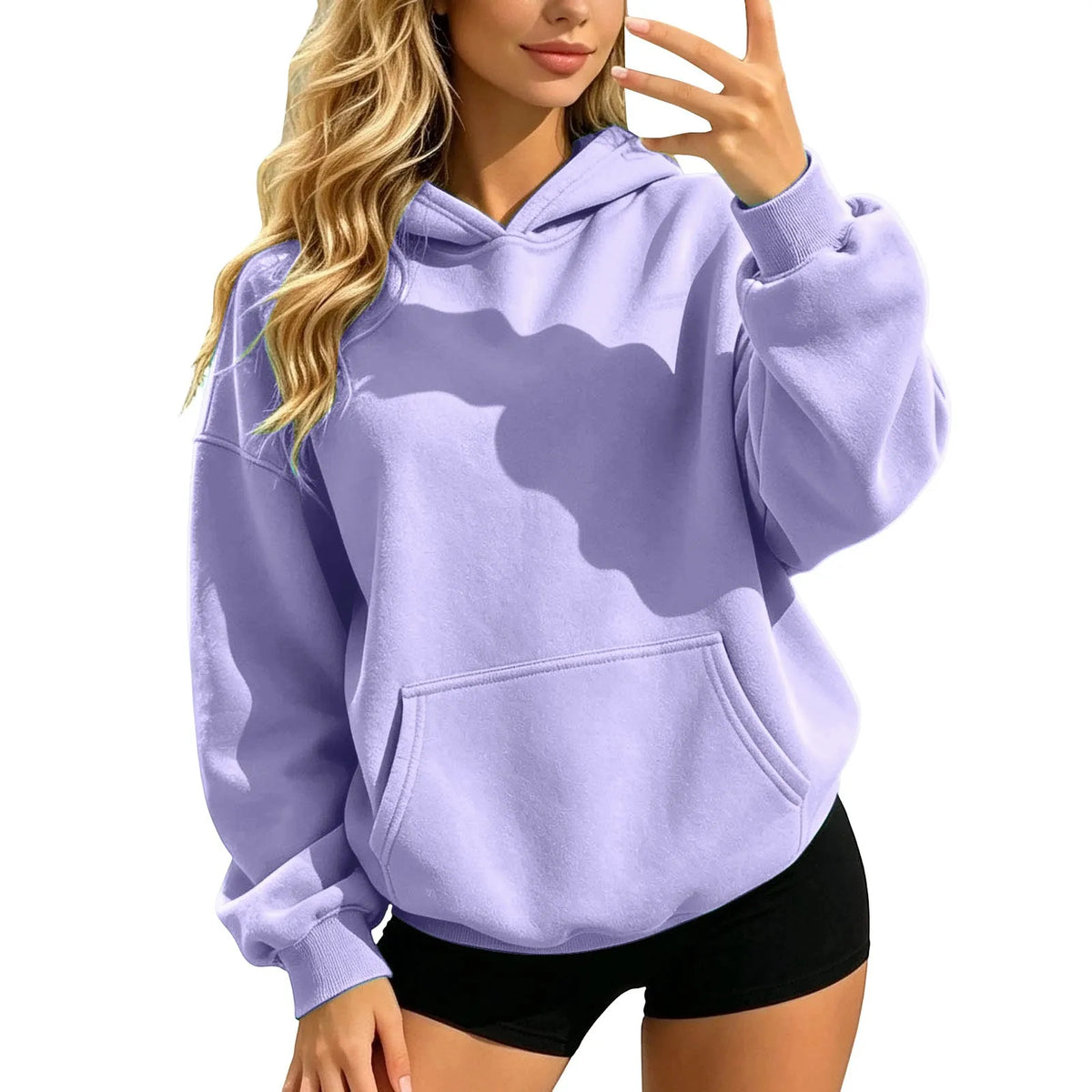 Women Fall and Winter Casual Soild Color Hooded Sweatshirt Loose Fit Long Sleeve Pocket Outdoor Casual Tops Street Hoodie