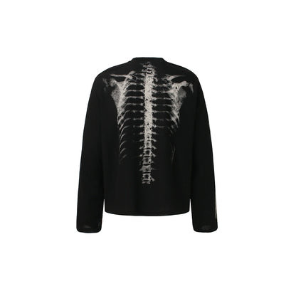 Autumn and Winter Vintage Skeleton Printed Long Sleeved T-Shirt Y2K Loose Casual Trendy Top for Both Men and Women