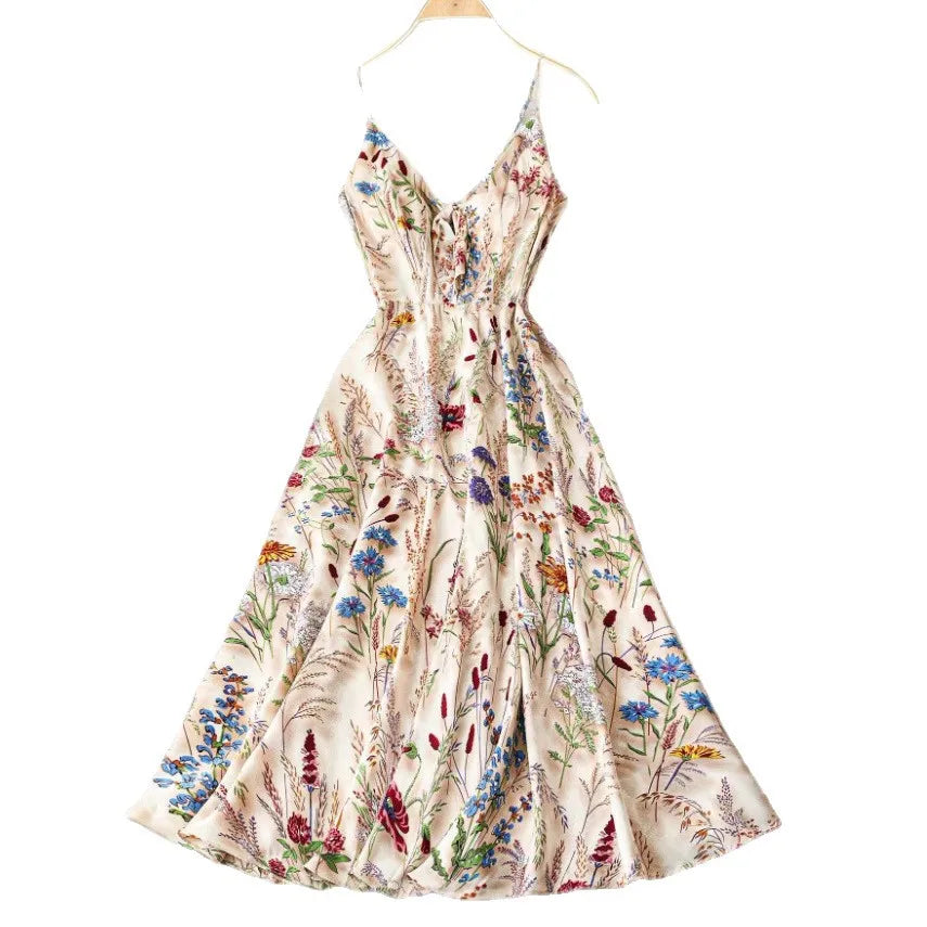 Women'S Boho Floral Print Spaghetti Strap Maxi Dress V Neck Sleeveless Beach Sundress
